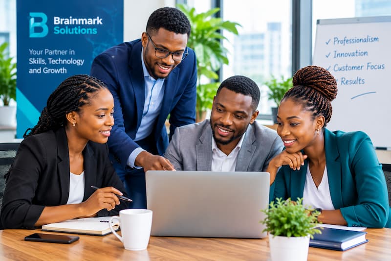 African professional discussing business and technology solutions